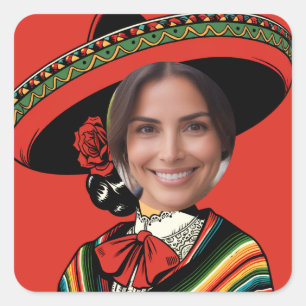 Custom Foto Funny Sombrero Sarape Fiesta Party Quadratischer Aufkleber
