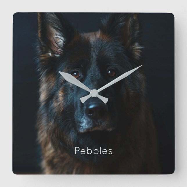 Custom Foto German Shepherd Quadratische Wanduhr (Vorderseite)