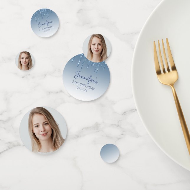 Custom Foto Glam Blue Glitzer Tropfen 21. Geburtst Konfetti (Gruppe)