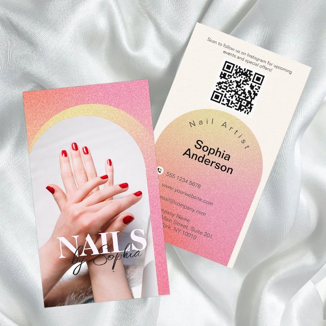 Custom Foto Glitzer Sparkling Nail Beauty Salon Visitenkarte (Von Creator hochgeladen)