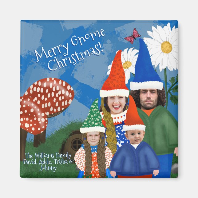 Custom Foto Gnome Family Frohe Weihnachten Magnet (Vorne)