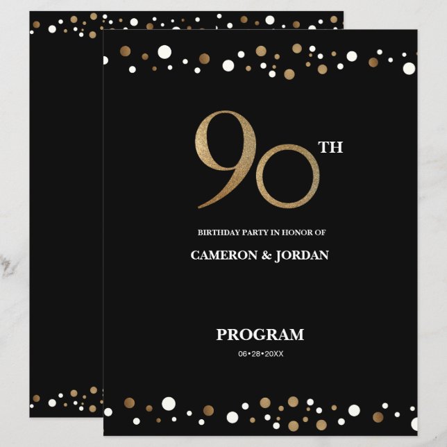 Custom Foto Gold Black Confetti 90. Geburtstag (Vorne/Hinten)