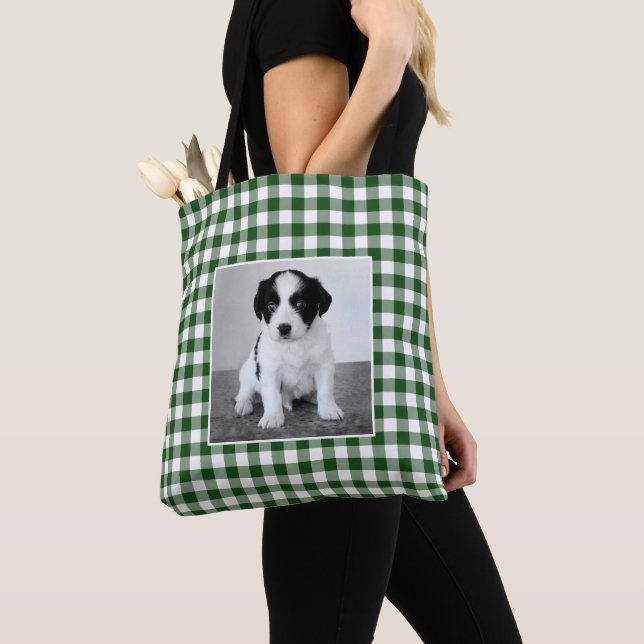 Custom Foto Green Gingham Karo Muster Tasche (Von Nahem)