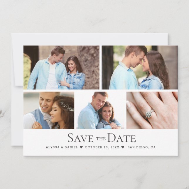 Custom Foto Grid Chic Wedding Save the Date Einladung (Vorderseite)
