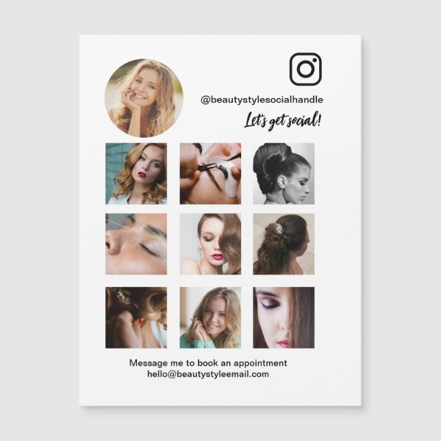 Custom Foto Grid Collage Beauty Social Media Magnetkarte (Vorderseite)