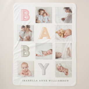 Custom Foto Grid Collage Modern Baby Block Letter Sherpadecke