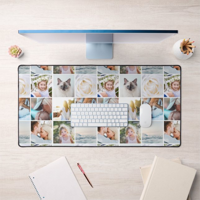 Custom Foto Grid Collage Modern Minimalistisch Schreibtischunterlage (Büro 1)