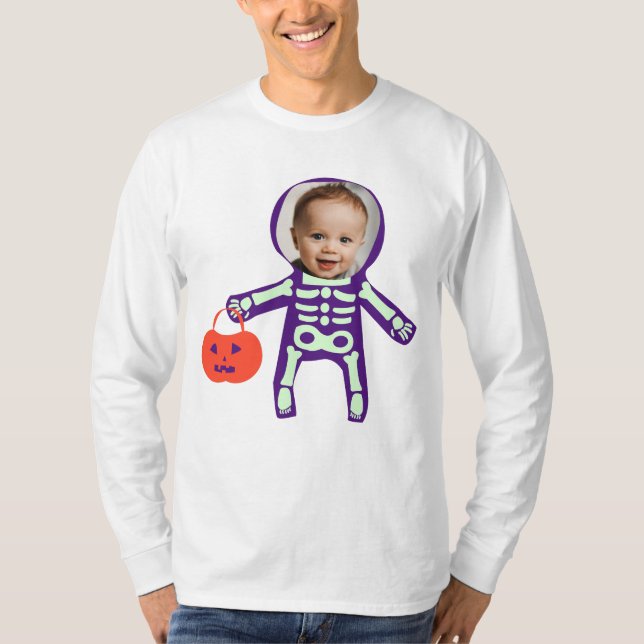 Custom Foto Halloween Trick oder Treatment Skelett T-Shirt (Vorderseite)