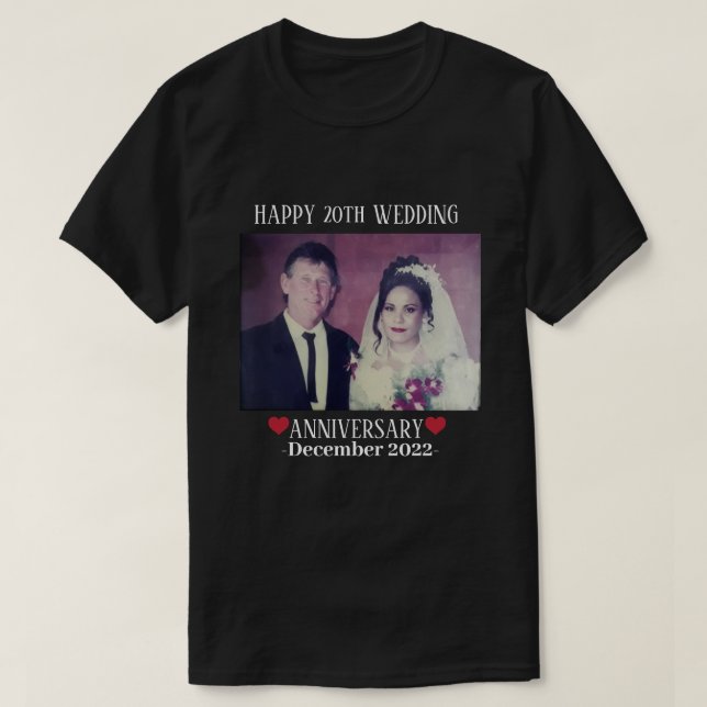 Custom Foto Happy 20. Hochzeit Anniversary Black T-Shirt (Design vorne)