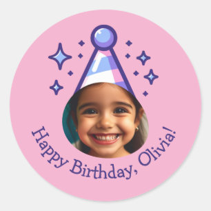 Custom Foto Happy Birthday Party Hat Favoriten Runder Aufkleber