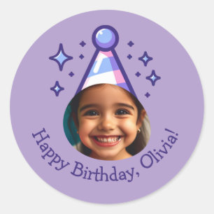 Custom Foto Happy Birthday Party Hat Favoriten Runder Aufkleber
