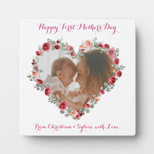Custom Foto Happy First Mother's Day Blumenherz Fotoplatte