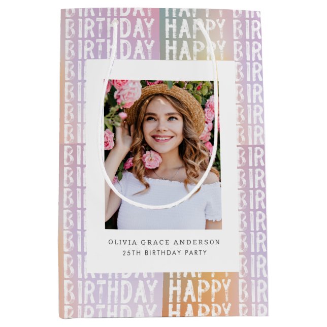 Custom Foto Happy Geburtstag Personalisiert Mittlere Geschenktüte (Vorderseite)