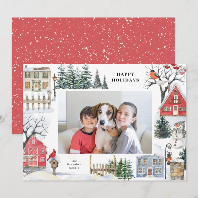 Custom Foto Happy Holidays Card Feiertagskarte (Vorne/Hinten)