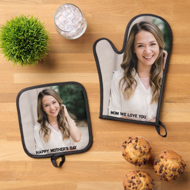 Custom Foto Happy Mother Day Ofenhandschuh & Topflappen-Set (Oben Unten)