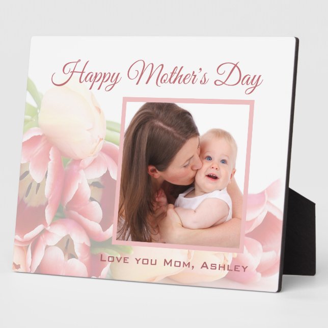 Custom Foto Happy Mother's Day Peach Floral Fotoplatte (Seite)