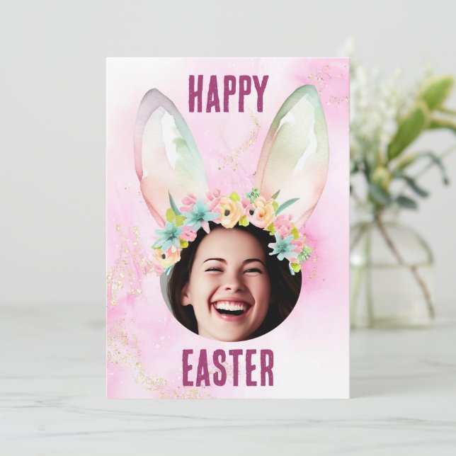Custom Foto Happy Ostersonnige Ohren Karte Pastell (Stehend Vorderseite)