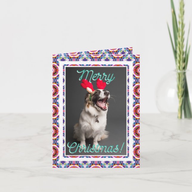 Custom Foto Happy Pink Lila Frohe Weihnachten (Vorderseite)