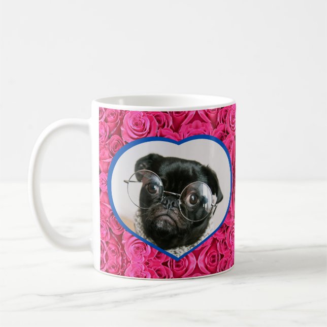 Custom Foto Heart Pink Roses DIY Picture Coffee Kaffeetasse (Links)