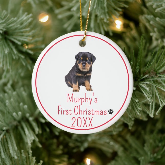 Custom Foto Hunde Erste Weihnachten 20XX Keramik Ornament (Baum)