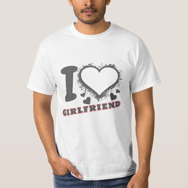 Custom Foto I Liebe My Girlfriend I heart GF grau T-Shirt (Vorderseite)