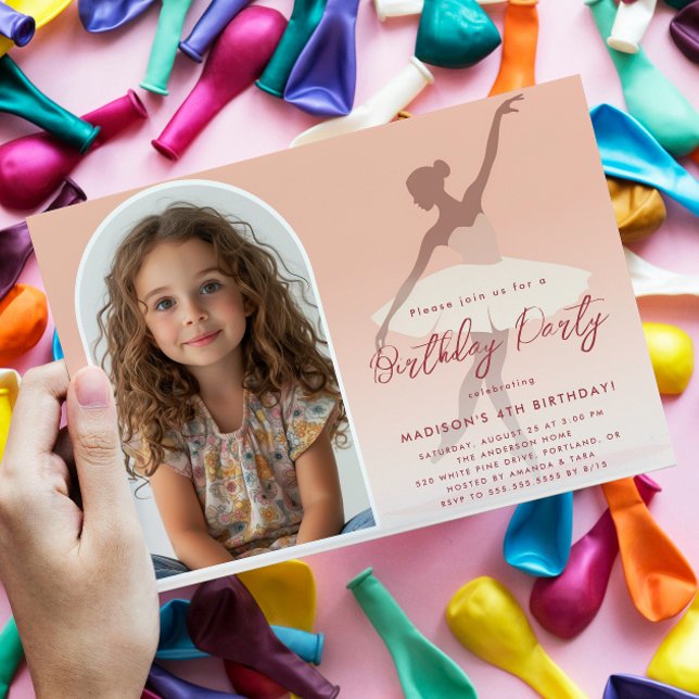 Custom Foto I Pink Silhouette Ballerina Geburtstag Einladung (Von Creator hochgeladen)