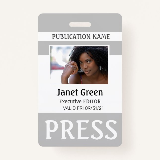 Custom Foto ID Journalist Press Pass Ausweis (Vorderseite)