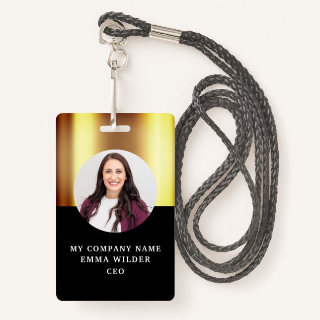 Custom Foto ID Metallic Gold Black Ausweis (Vorderseite mit Schlüsselband)