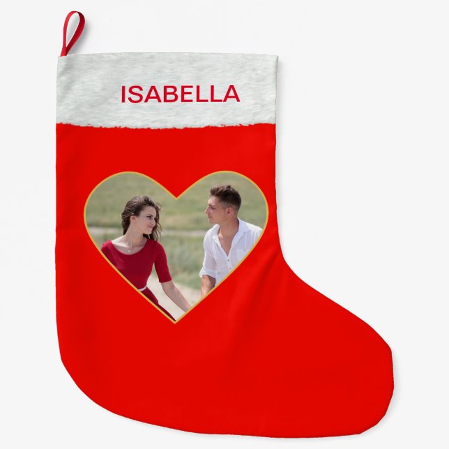 Custom Foto Inside Heart Weihnachten Strumpf Großer Weihnachtsstrumpf (Vorderseite)