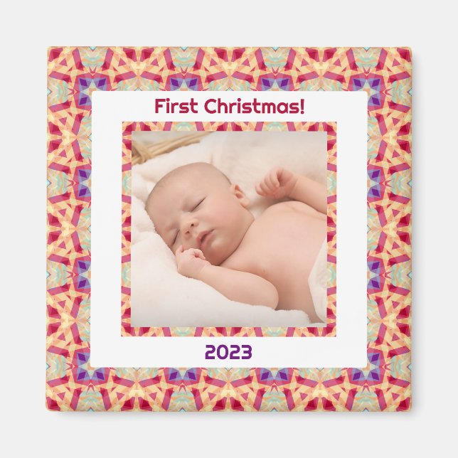 Custom Foto Jolly Happy Baby's First Christmas Magnet (Vorne)