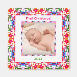 Custom Foto Jolly Happy Baby's First Christmas Magnet