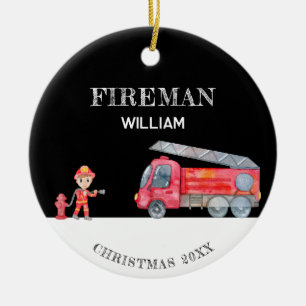 Custom Foto Keepake Fireman Weihnachts-Feuerwagen Keramik Ornament