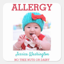 Custom Foto Kids Food Allergy Alert ICOE Warnung Quadratischer Aufkleber