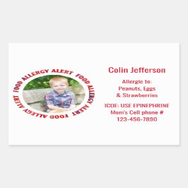 Custom Foto Kids Food Allergy Medical Alert Rechteckiger Aufkleber