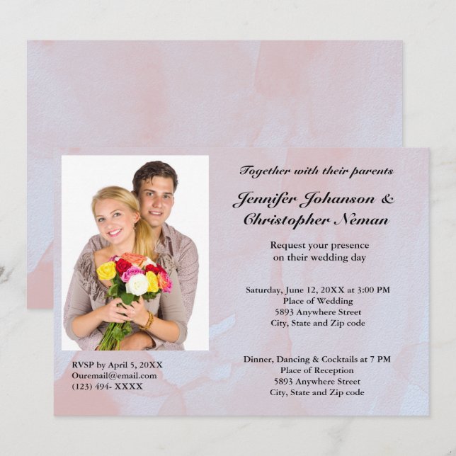 Custom Foto Lavender Mist Marble Wedding Einladung (Vorne/Hinten)