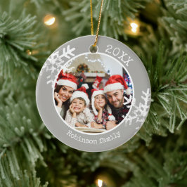 Custom Foto Light Gray Snowflake Keramik Ornament