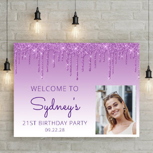 Custom Foto Lila Glitzer 21. Geburtstag Willkommen Poster