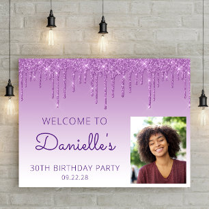 Custom Foto Lila Glitzer 30. Geburtstag Willkommen Poster
