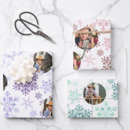 Custom Foto Lila Red Green Snowflakes Set 3 Geschenkpapier Set