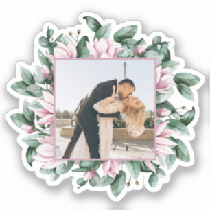 Custom Foto Magnolia Blume Frame Wedding Aufkleber