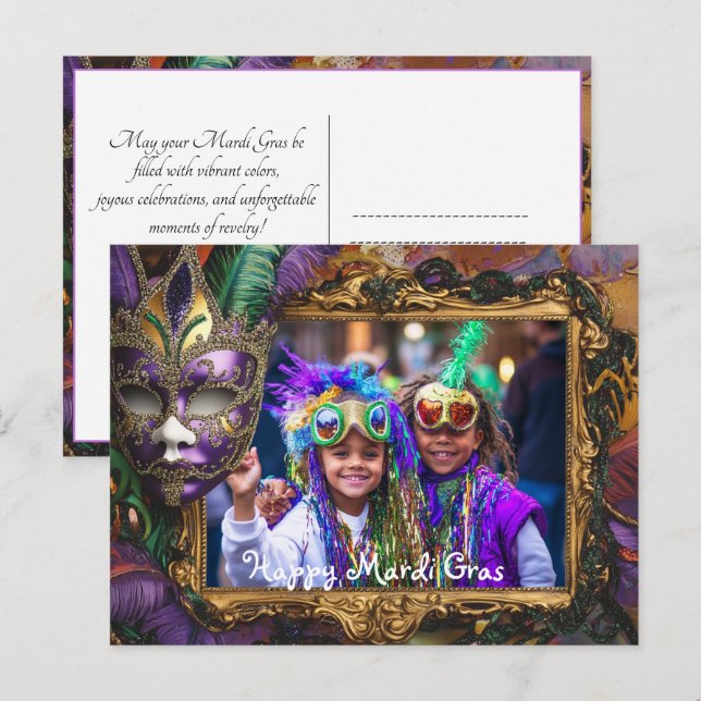 Custom Foto Mardi Party Delight Postkarte (Vorne/Hinten)