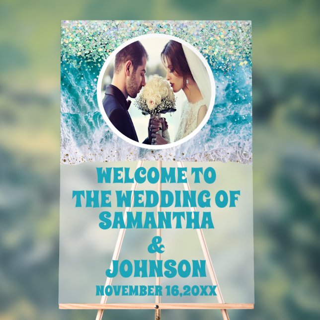 Custom Foto Mattiert Beach Wedding Willkommen Acrylschild (Neutral)