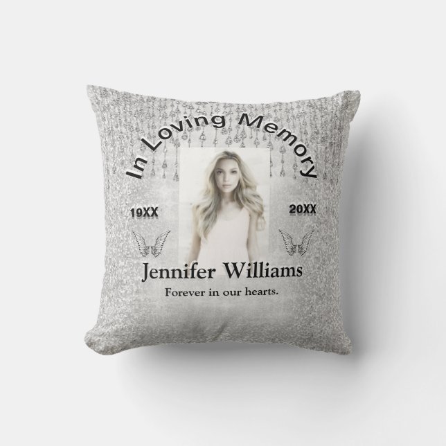 Custom Foto Memorial Silver Angel Tees Kissen (Vorderseite)