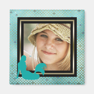 Custom Foto Mermaid Nautic Aquamarin Gold Magnet