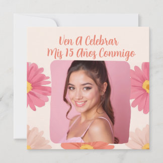 Custom Foto Mis Quince Flores Quinceañera Rosa Einladung