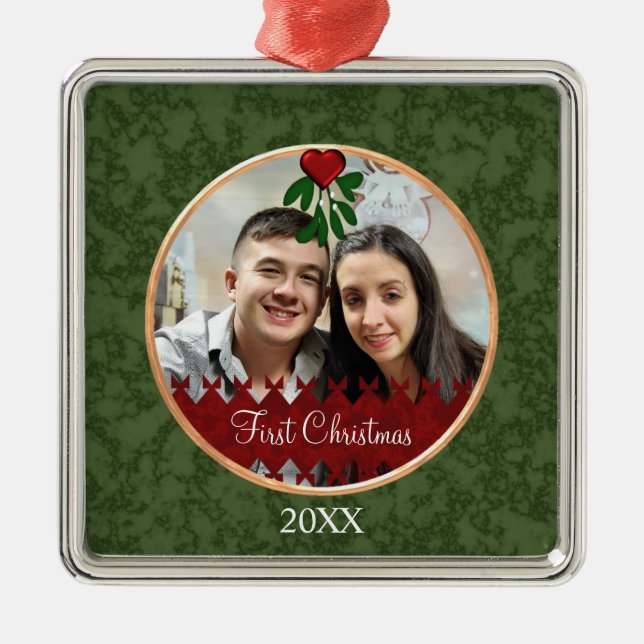 Custom Foto Mistletoe Erster Weihnachtsschmuck (Vorne)