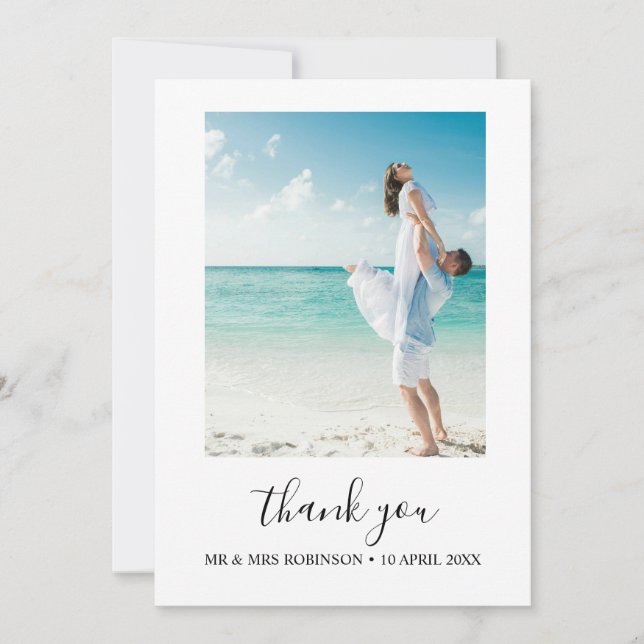 Custom Foto Modern Beach Wedding danke Einladung (Vorderseite)