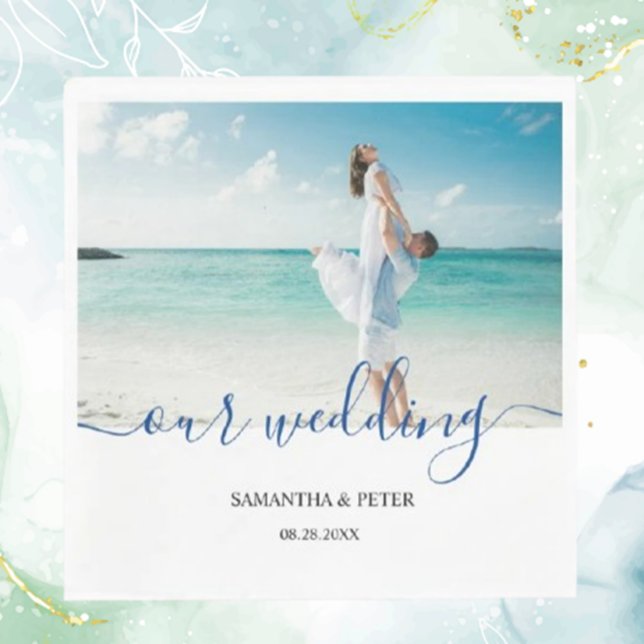 Custom Foto Modern Beach Wedding Gästebuch Banner (Celebrate your special day with a custom photo modern beach wedding banner.  )