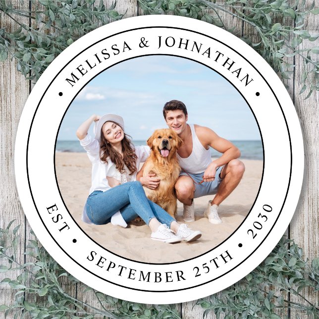 Custom Foto Moderne Hochzeit Runder Aufkleber (Von Creator hochgeladen)