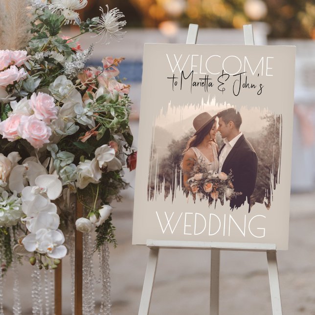 Custom Foto Moderne Taupe Hochzeit Willkommenszeic Poster (Von Creator hochgeladen)